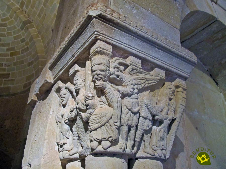 Detail of a capital of the church of Arches of San Juan de Duero Soria