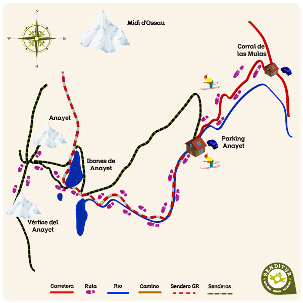 Mapa de la ruta a los ibones del Anayet