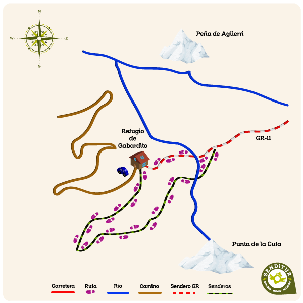 Mapa ruta del Circuito de Raquetas de Nieve de Gabardito