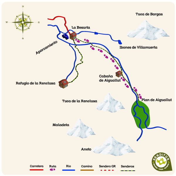Mapa de la ruta del Forau de Aiguallut