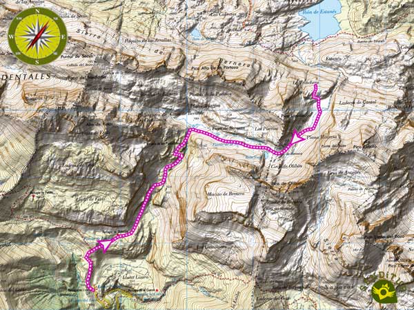Mapa Topográfico de la ruta al Valle de los Sarrios desde Lizara