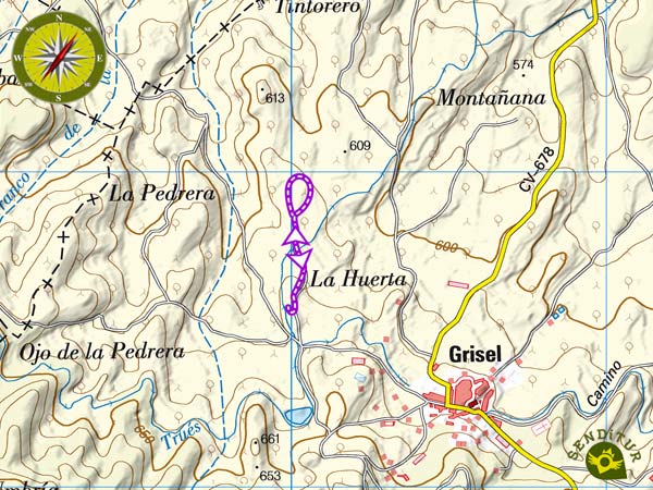 Mapa topográfico de la ruta del Pozo de los Aines