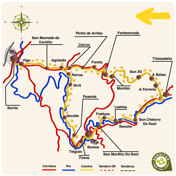 Mapa de la Etapa 24b Triacastela-Sarria por Samos del Camino Frances