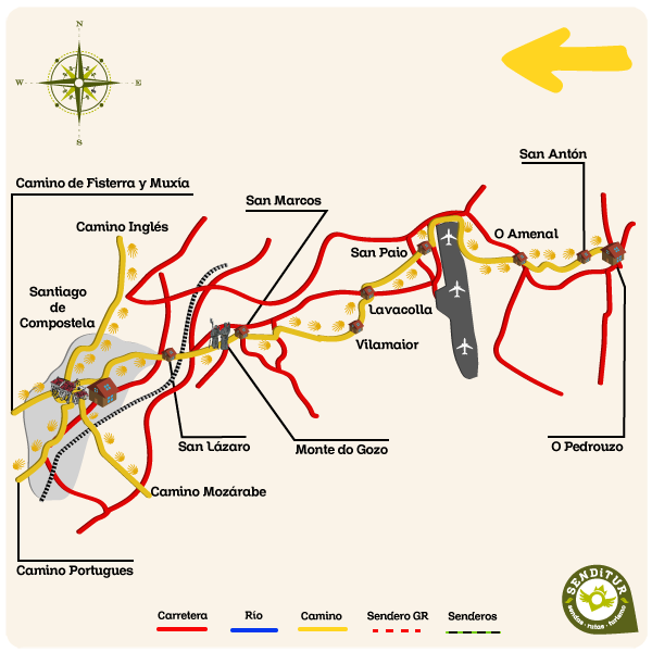 Mapa de la Etapa 29 O Pedrouzo-Santiago de Compostela del Camino Frances