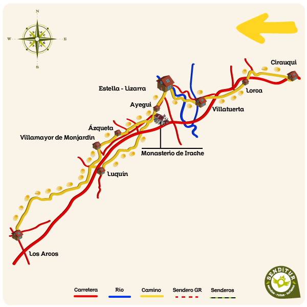 Mapa de la Etapa 5 Cirauqui-Estella-Los Arcos del Camino Frances