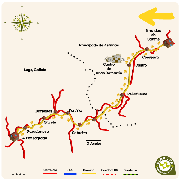 Mapa de la Etapa 07 Grandas de Salime-A Fonsagrada del Camino Primitivo