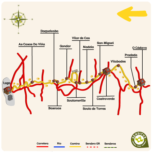 Mapa de la Etapa 09 O Cádavo-Lugo del Camino Primitivo