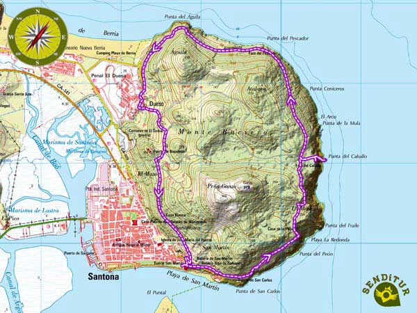 Mapa topográfico con el recorrido Faro del Caballo
