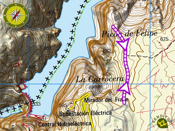 Mapa topográfico del Sendero del Mirador del Picón de Felipe y del Mirador del Fraile