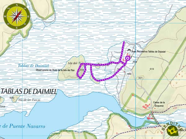 Mapa topográfico del Sendero de la Isla del Pan Tablas de Daimiel