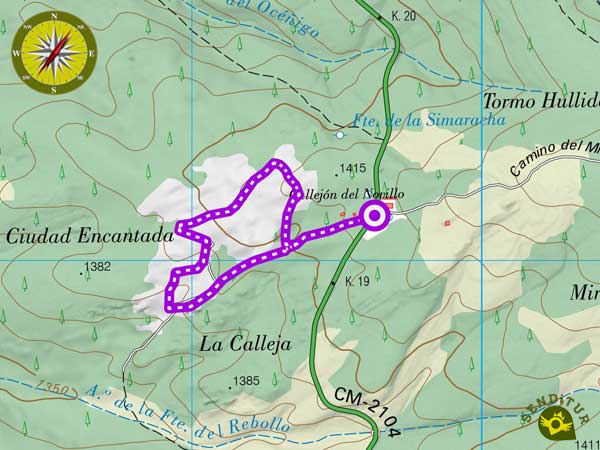 Mapa topográfico de la ruta por la Ciudad Encantada de Cuenca