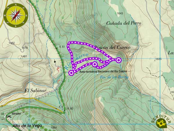 Mapa topográfico del Sendero del Nacimiento del Río Cuervo