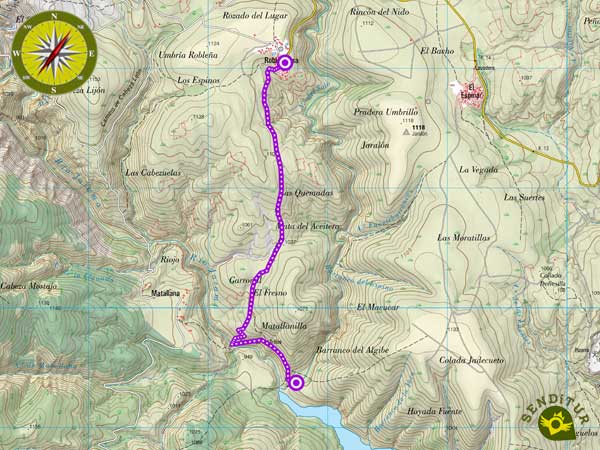Mapa topográfico de la Ruta de las Cascadas del Aljibe