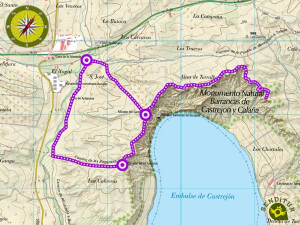 Topographical map of the route by the Ravines of Burujon