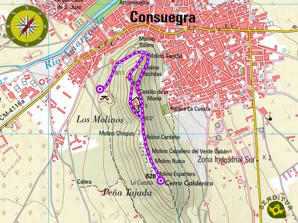 Topographical map of the route of the Castle and Mills of Consuegra