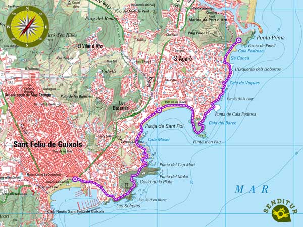 Mapa topográfico del Camí de Ronda de S’Agaró