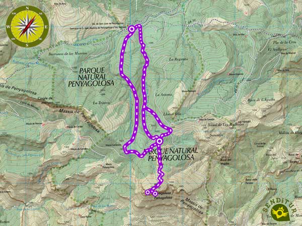 Mapa topográfico de la Subida al Penyagolosa