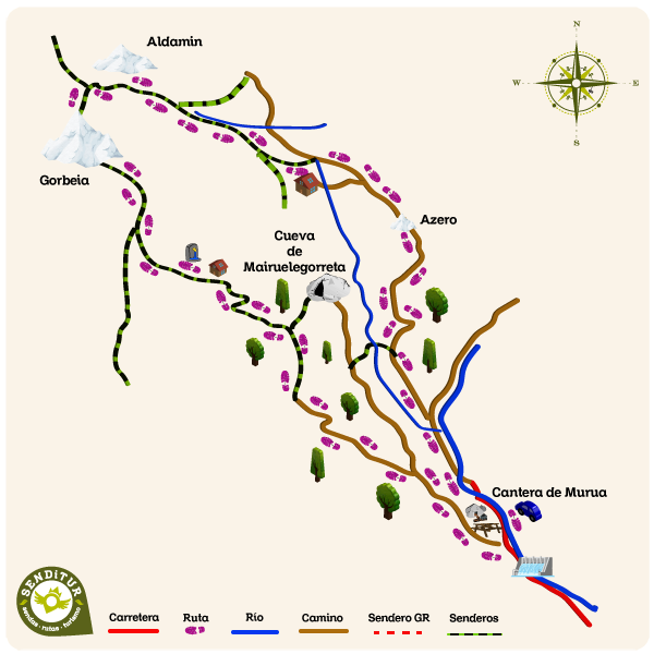 Map Gorbeia from Murua by the Path of Egillolarra