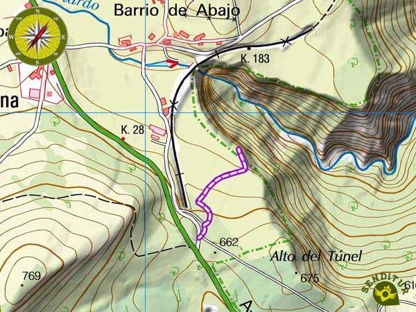 Topographic map of the route of the Waterfall of Gujuli or Goiuri