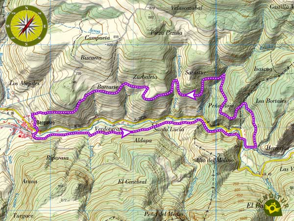 Mapa topográfico de la Ruta del agua de Berganzo
