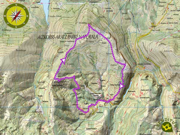 Topographic map of the route to the Ojo de Aitzulo
