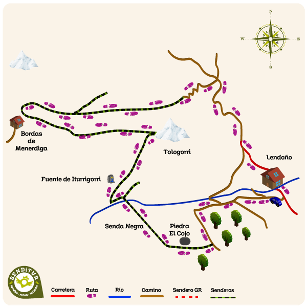 Map of the ascent to the Tologorri by the Black Path
