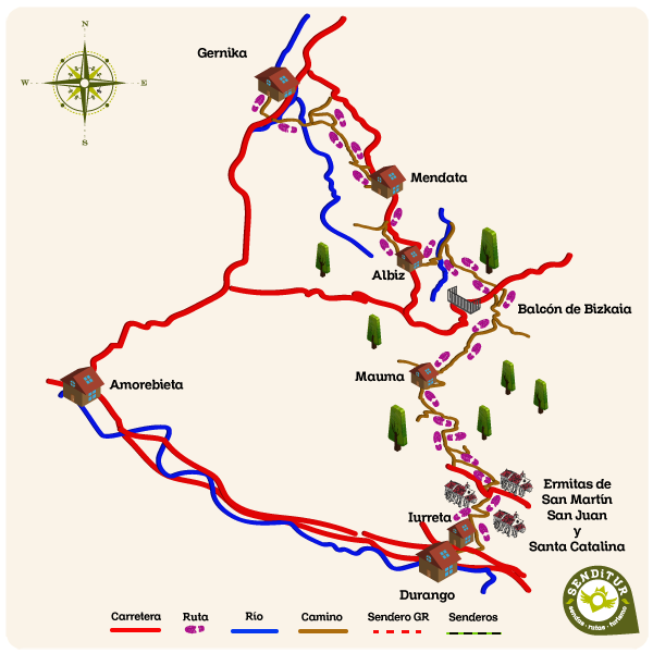 Mapa GR 38 Ruta del vino y del pescado Etapa 6 Durango-Gernika