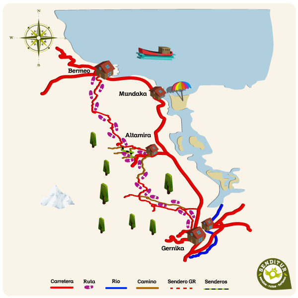 Map GR 38 Wine and Fish Route Section 7 Gernika-Bermeo