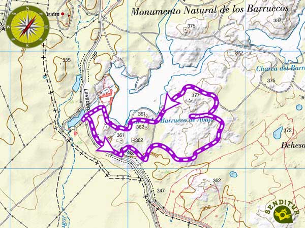Topographic map with the Geological and Archaeological Heritage Route