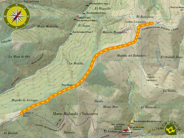 Topographical map of the link of the Route of Valvanera with GR 190