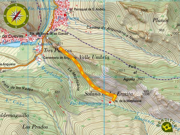 Topographical map of the route to the Viewpoint Portillo Rock
