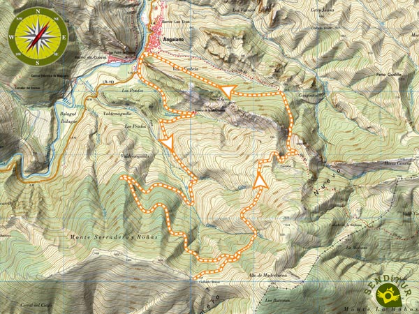 Mapa topográfico con el recorrido de la Ruta de Roñas