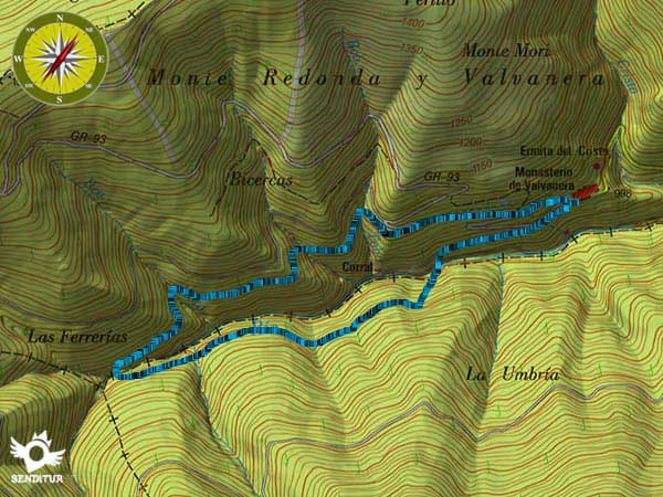 Mapa topográfico Sendero de Valvanera