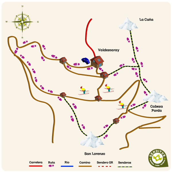Mapa de la Subida al San Lorenzo, Cabeza Parda y La Cuña