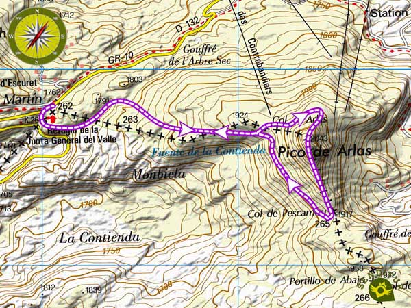 Topographic map of the route Ascent to the Peak Arlas