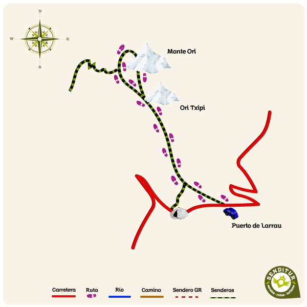 Mapa de la ruta del Monte Ori desde el puerto de Larrau