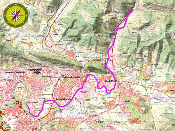 Topographic map with the route River Walk of the Arga Section of La Magdalena