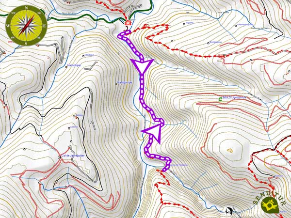 Topographic map of the route to the Holzarte Footbridge